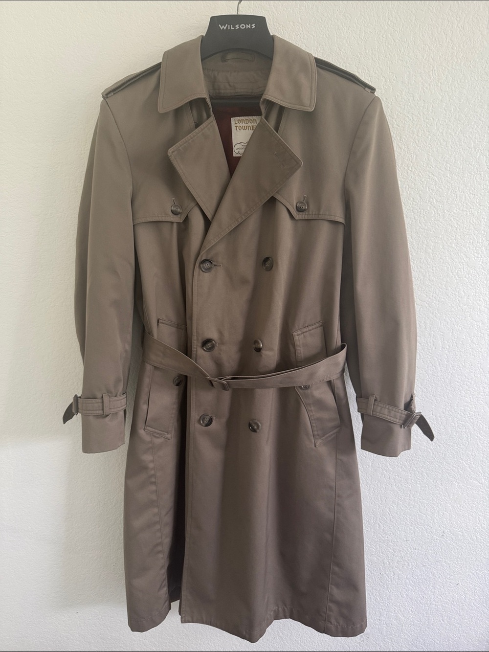 LONDON TOWNE MEN TRENCH COAT RAIN WATERPROOF TAN ZIP OUT LINING LONG BELTED WARM